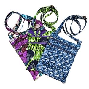 Fabric crossbody bags x3 all lined. Long, adjustable straps